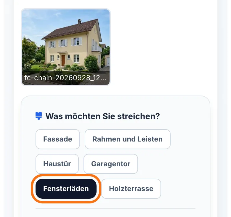 Das letzte Ergebnis neu geladen, mit „Fensterläden“ gewählt