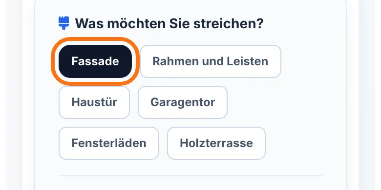 Die Auswahl „Was möchten Sie streichen?“ mit Fassade gewählt