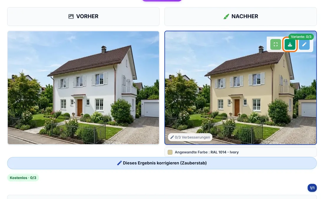 Die Download-Schaltfläche auf dem NACHHER-Bild