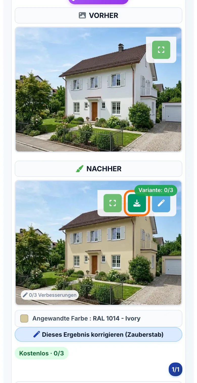 Die Download-Schaltfläche auf dem NACHHER-Bild