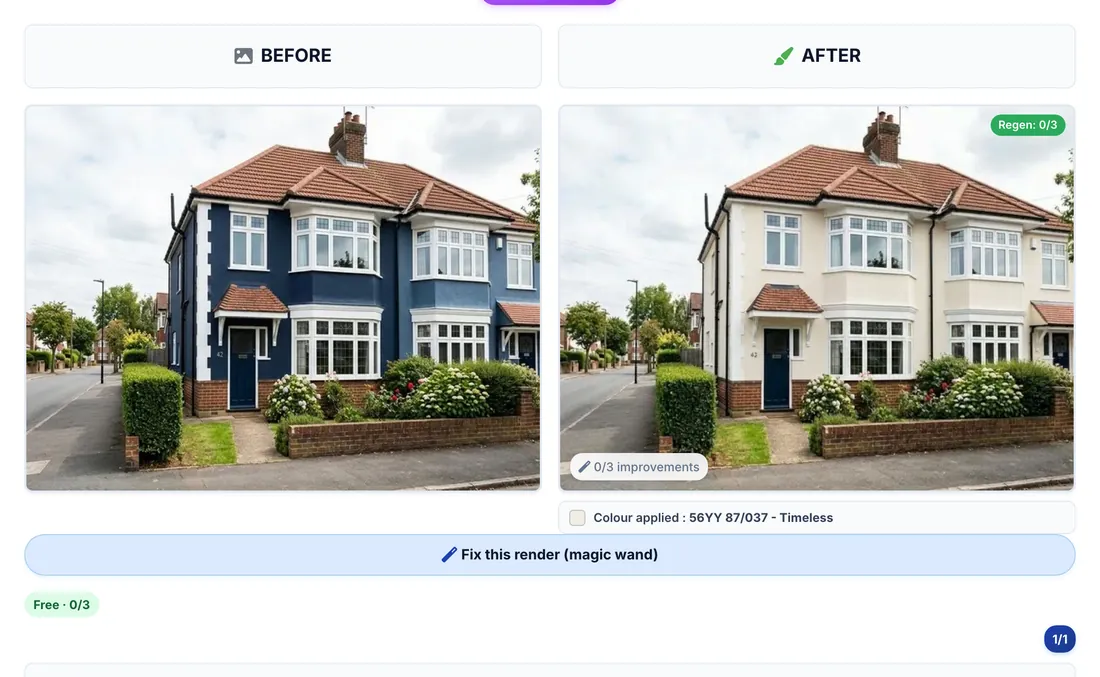 The result in two columns, BEFORE and AFTER