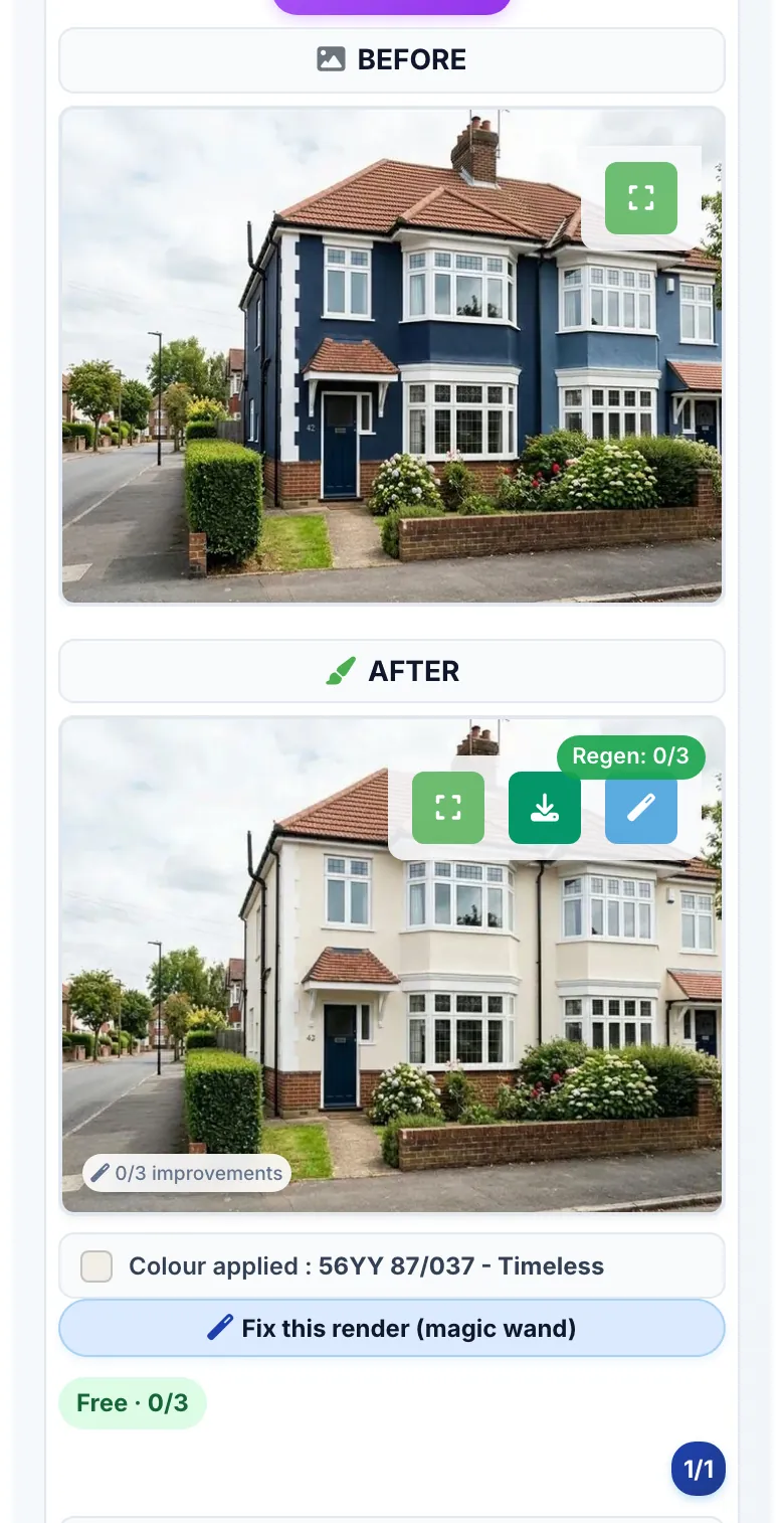 The result in two columns, BEFORE and AFTER