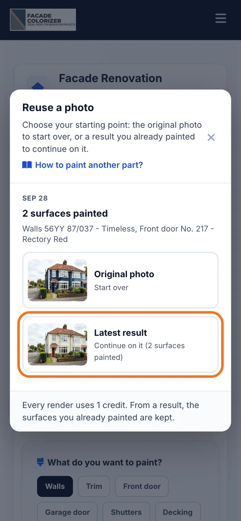 The window with “Original photo” and “Latest result”