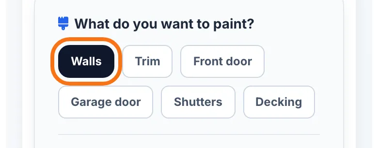 The “What do you want to paint?” choice with Walls selected