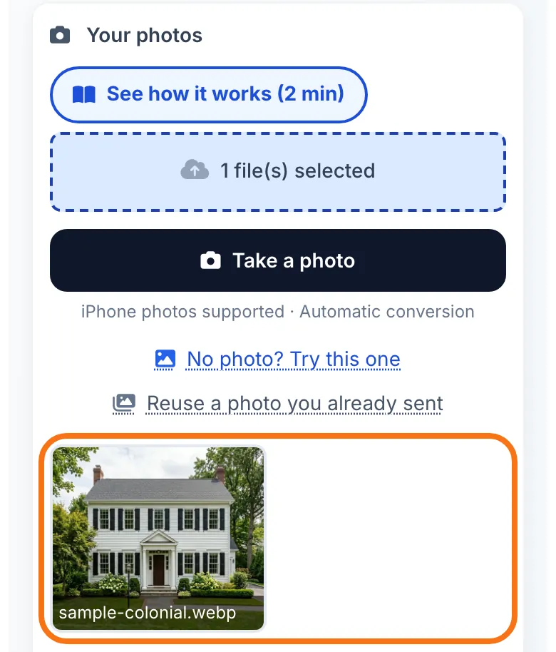 The house photo loaded, ready for the simulation