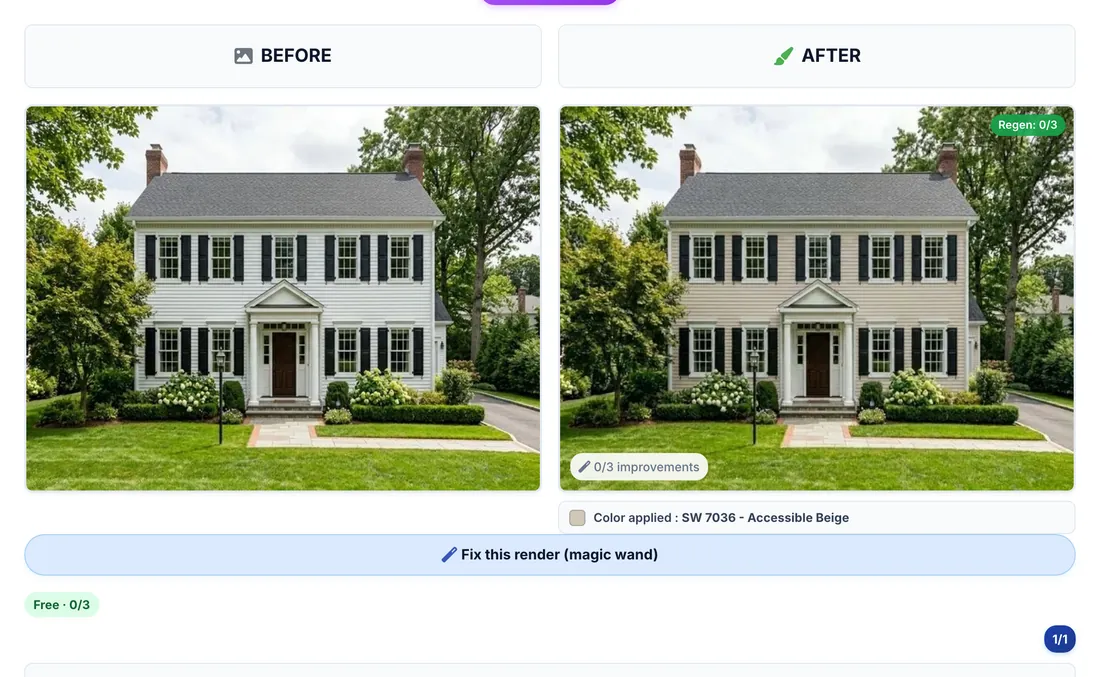 The result in two columns, BEFORE and AFTER