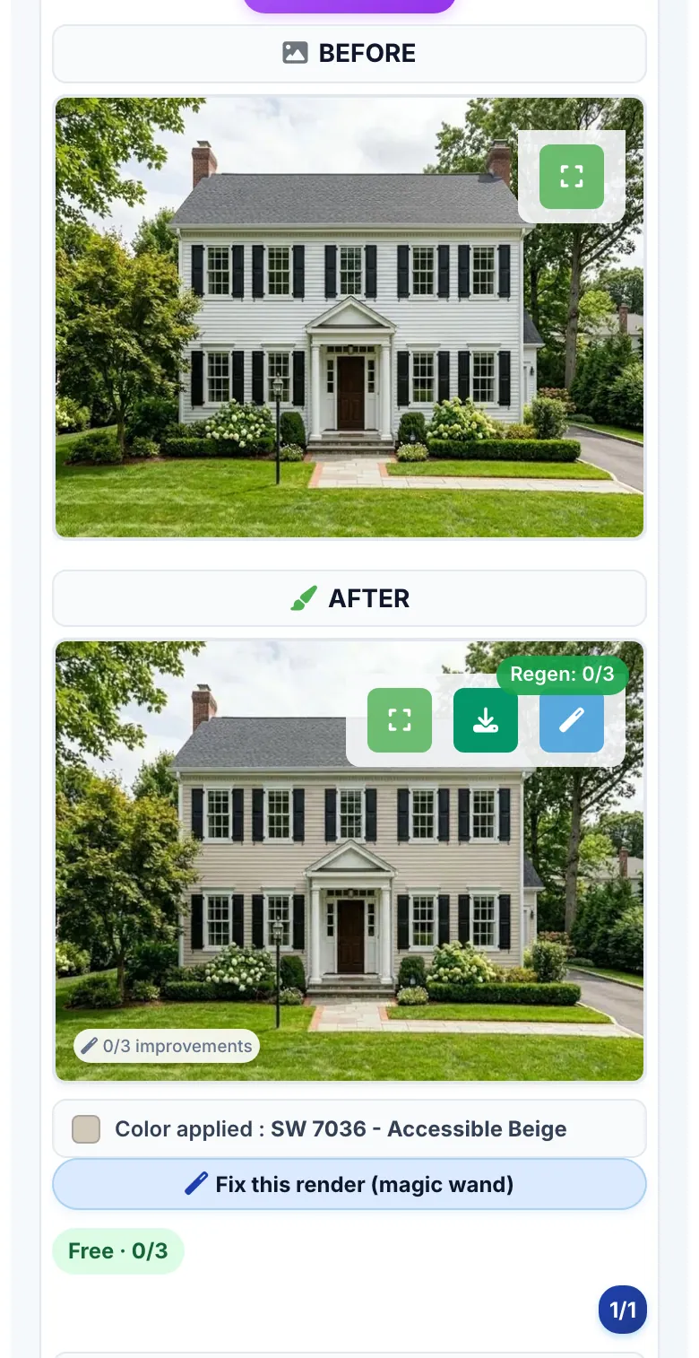 The result in two columns, BEFORE and AFTER