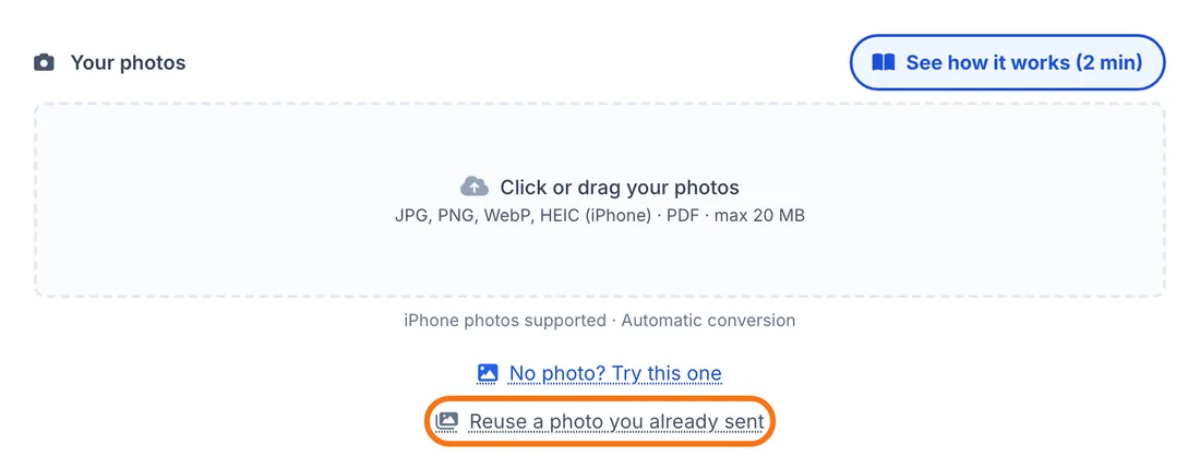 The “Reuse a photo you already sent” button