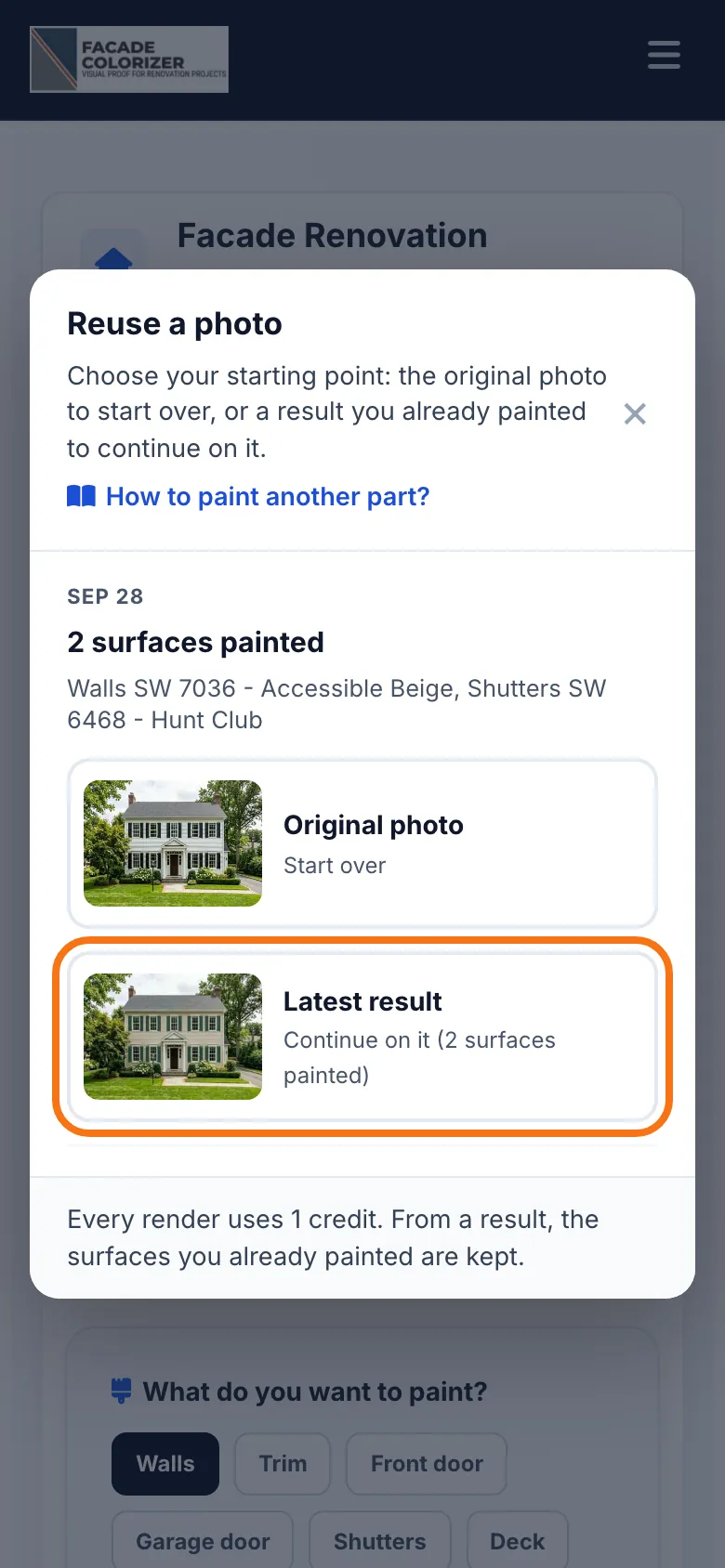 The window with “Original photo” and “Latest result”