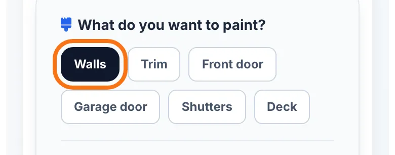 The “What do you want to paint?” choice with Walls selected