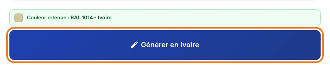 Le bouton « Générer en » suivi du nom de la teinte