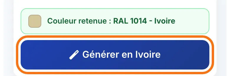 Le bouton « Générer en » suivi du nom de la teinte