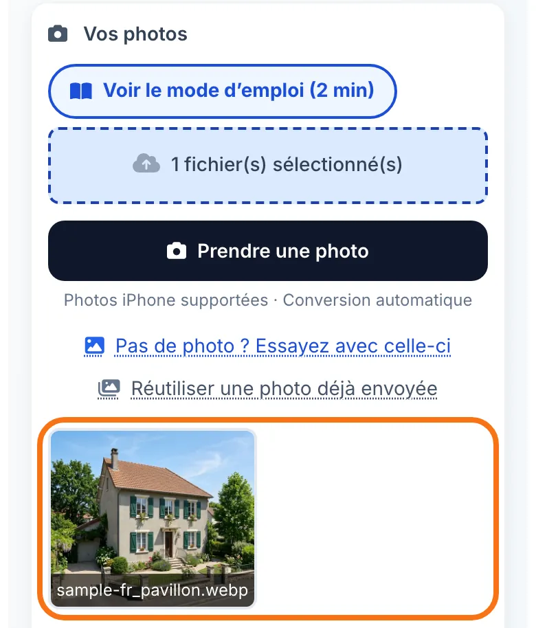 La photo de la maison chargée, prête pour la simulation
