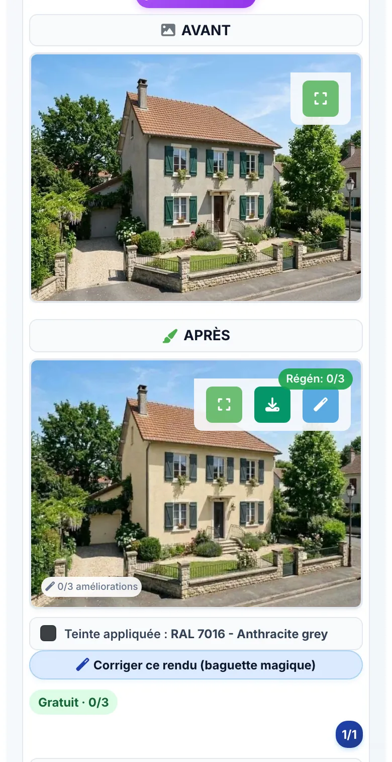 La maison avec la façade et les volets peints
