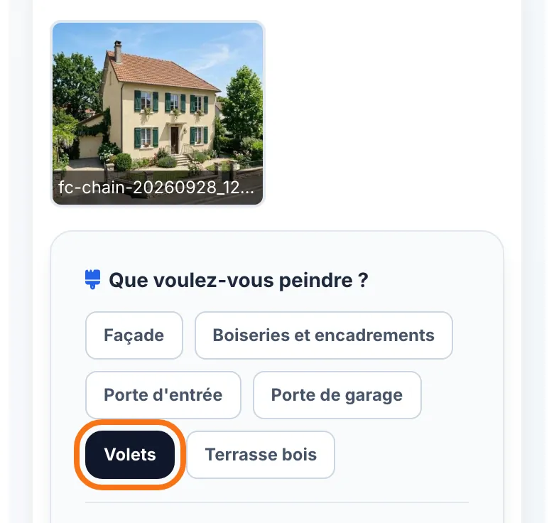 Le dernier résultat rechargé, avec « Volets » choisi