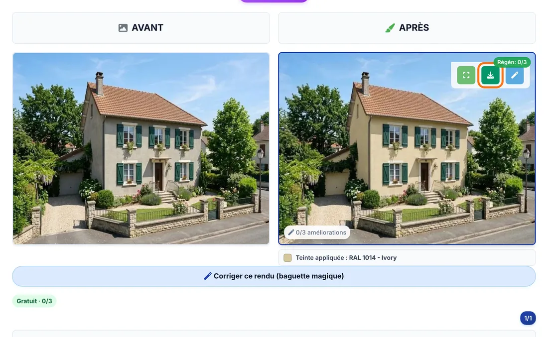 Le bouton de téléchargement sur l’image APRÈS