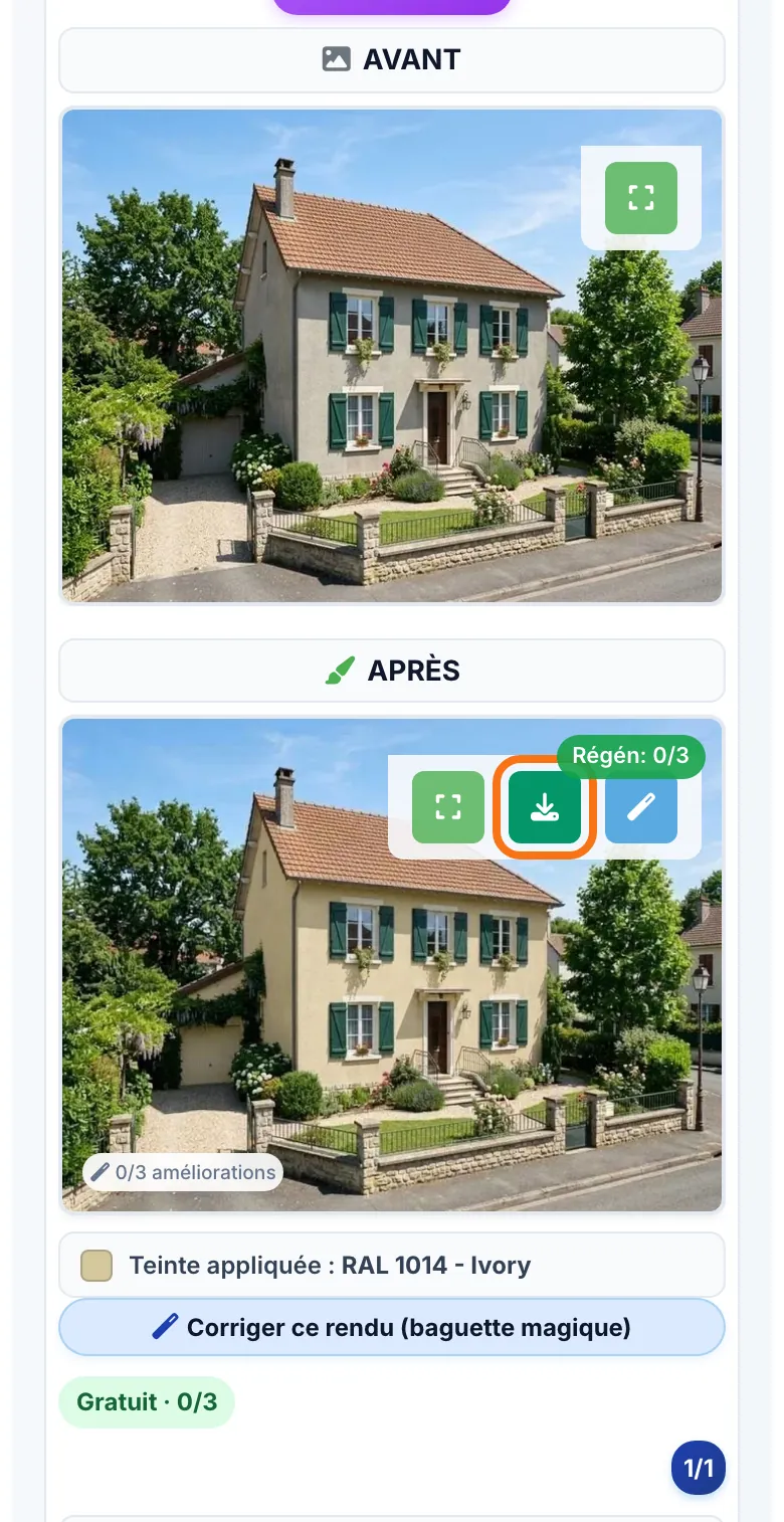 Le bouton de téléchargement sur l’image APRÈS